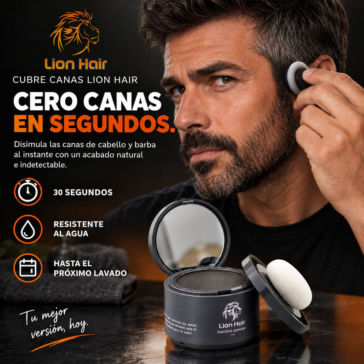 Cubre canas instantáneo Lion Hair, envase del producto