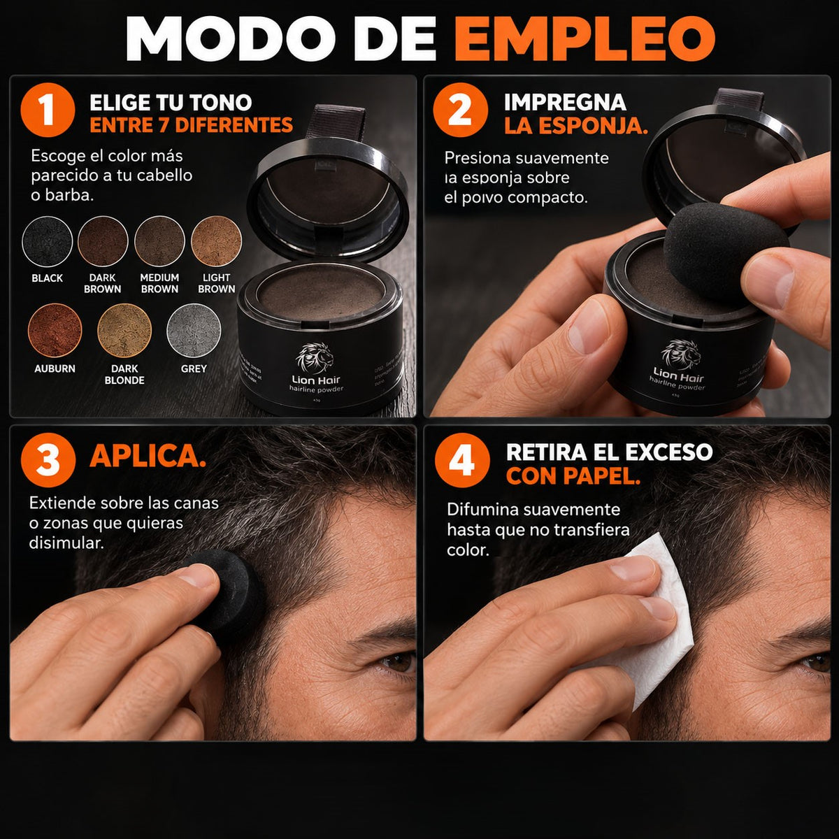 Cubre canas instantáneo Lion Hair, presentación del producto